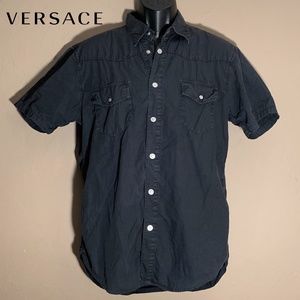 Versace Navy Blue Short Sleeve Shirt Medium Made in Italy Snap buttons